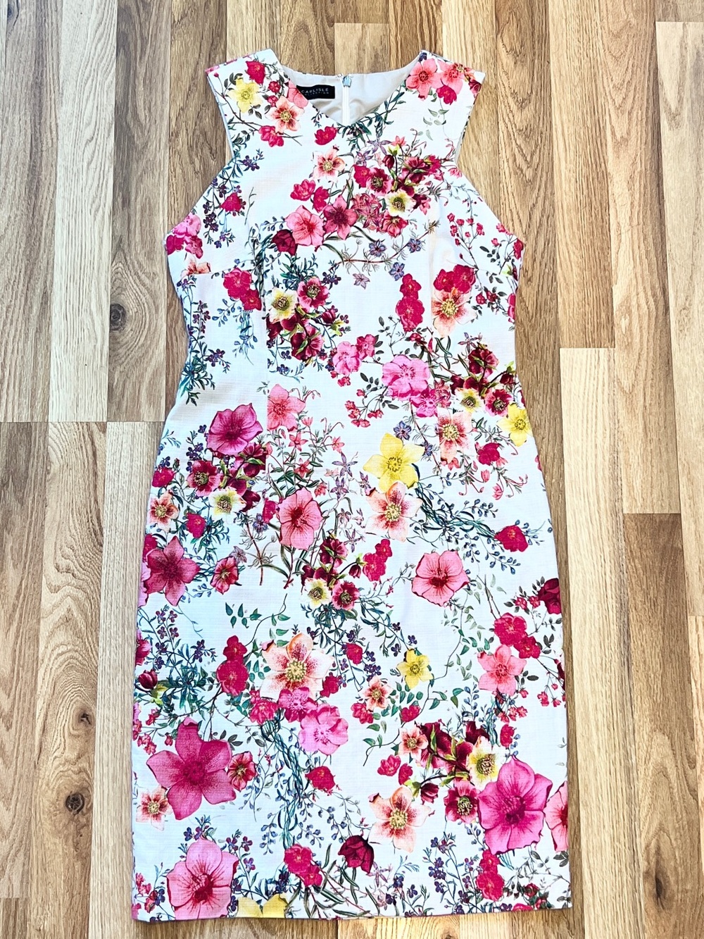 Carlisle Collection Floral Sheath Dress | White Pink Botanical Print